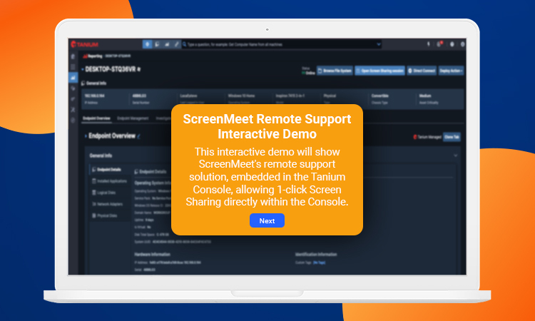 1-Click screen sharing and remote support for Tanium